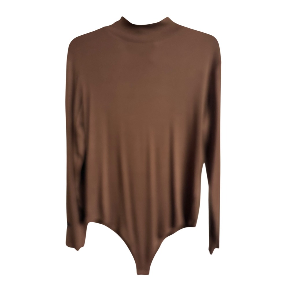 Cider Brown Ribbed Mock Neck Long Sleeve Bodysuit 0XL NWT